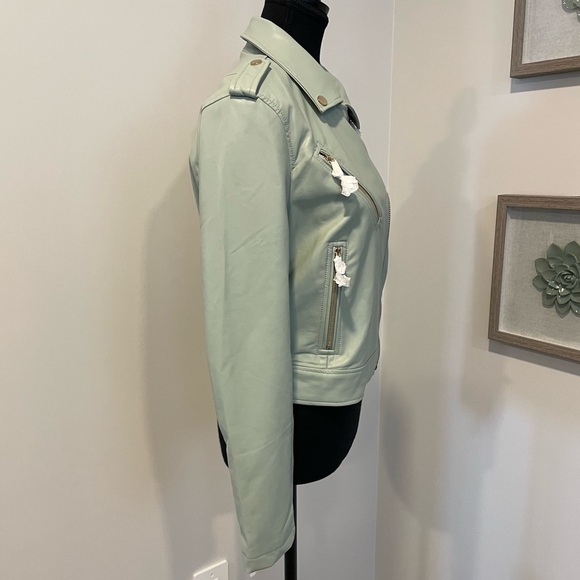 Dex Pale Sage Green Vegan Leather Moto Jacket With Gold Hardware NWT! - Picture 3 of 13